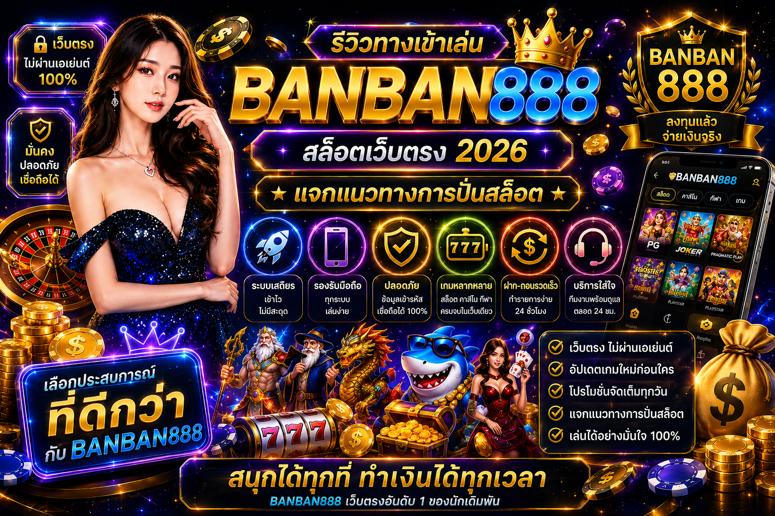 รีวิวทางเข้าเล่น banban888 สล็อตเว็บตรง 2026 แจกแนวทางการปั่นสล็อต